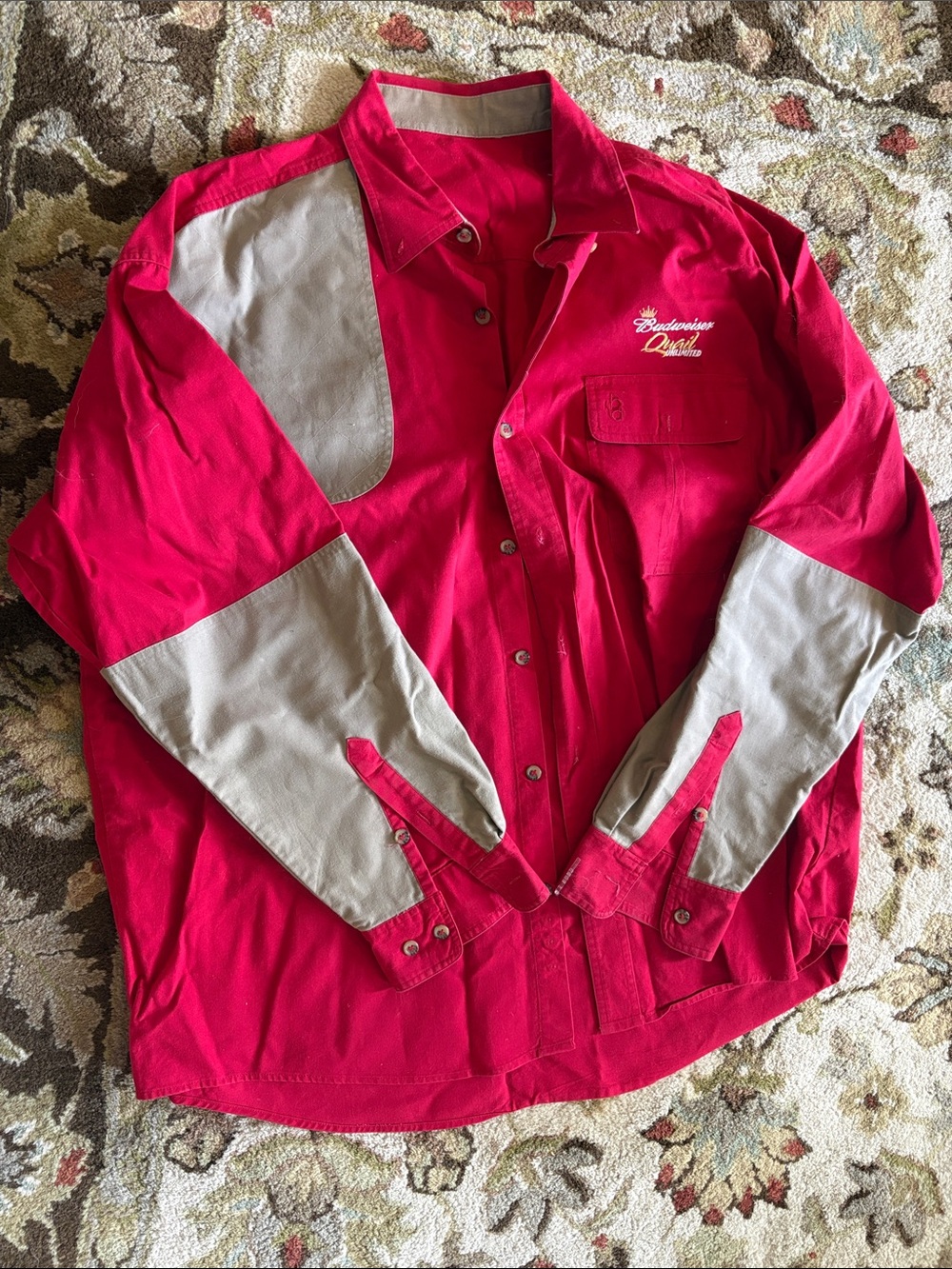 Budweiser Red and Beige Contrast Panel Button-Down Shirt